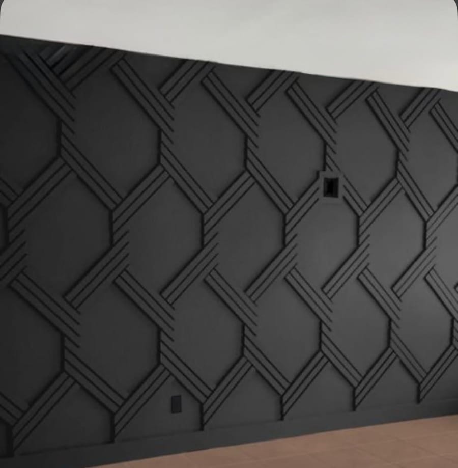 Black diagonal lattice accent wall detail