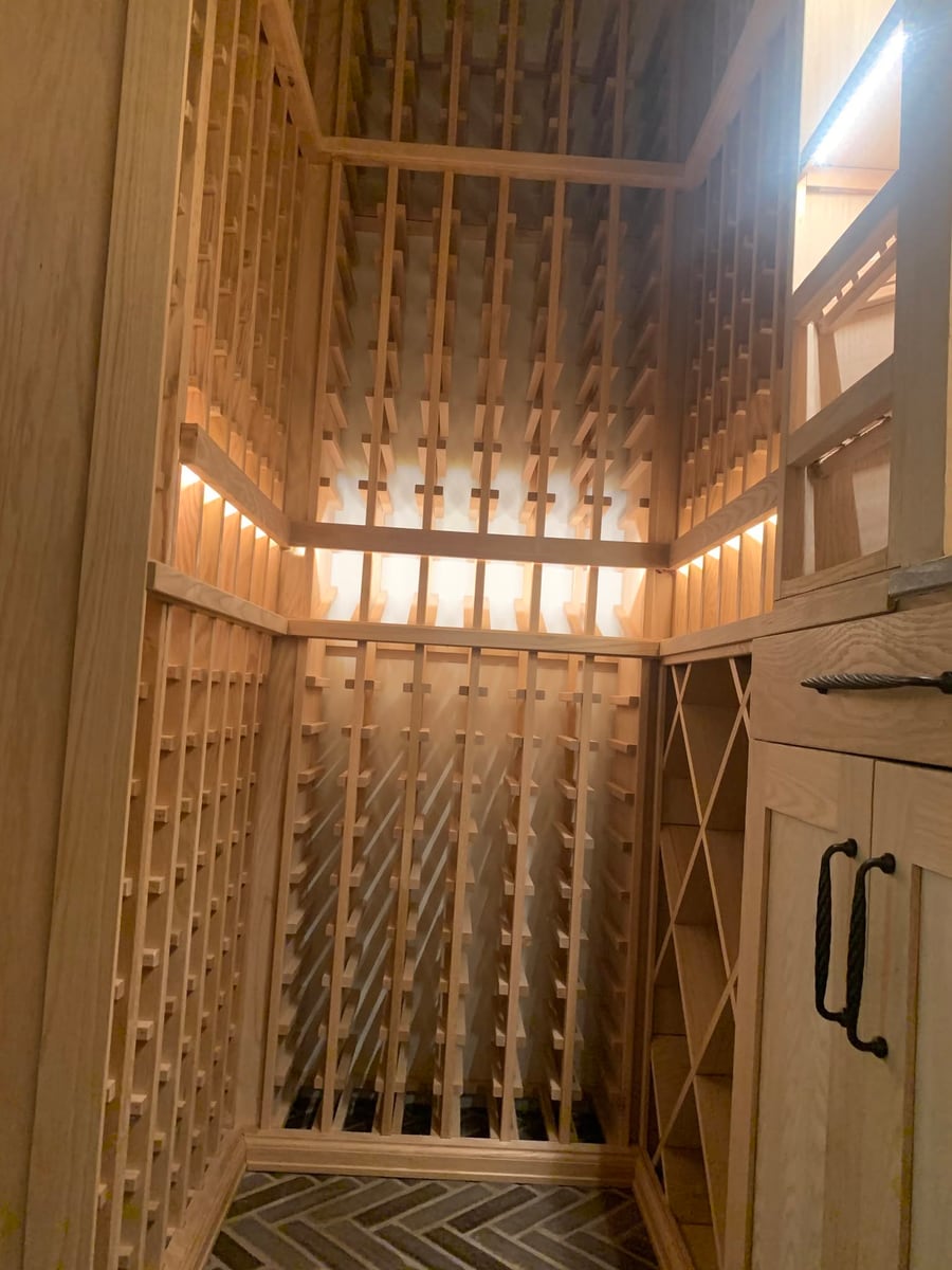 Wine cellar interior with racking on every wall